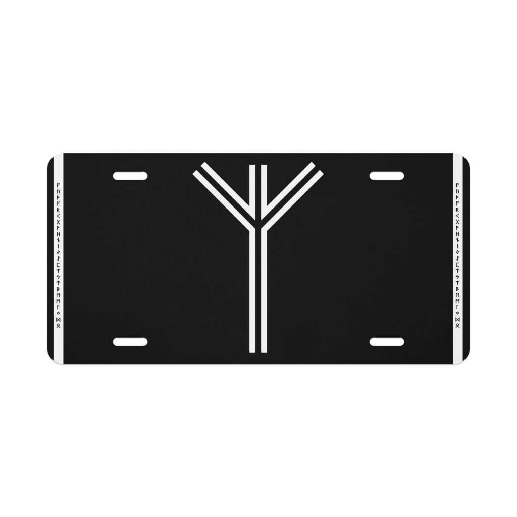 Algiz Black and White License Plate by Wayuką́