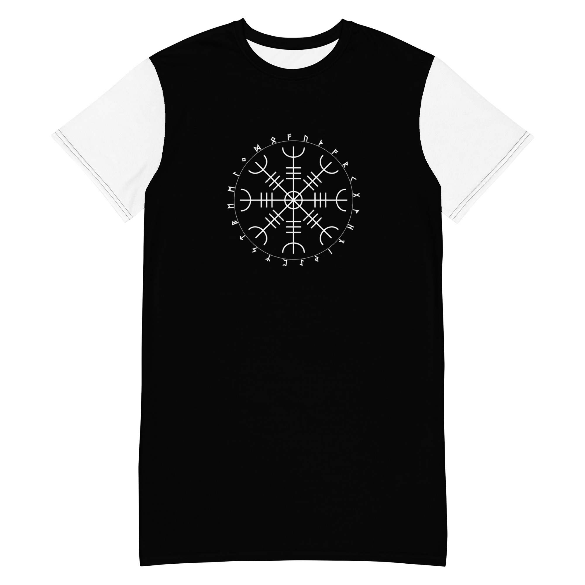 Aegishjalmr Runes Black T-shirt Dress by Wayuką́