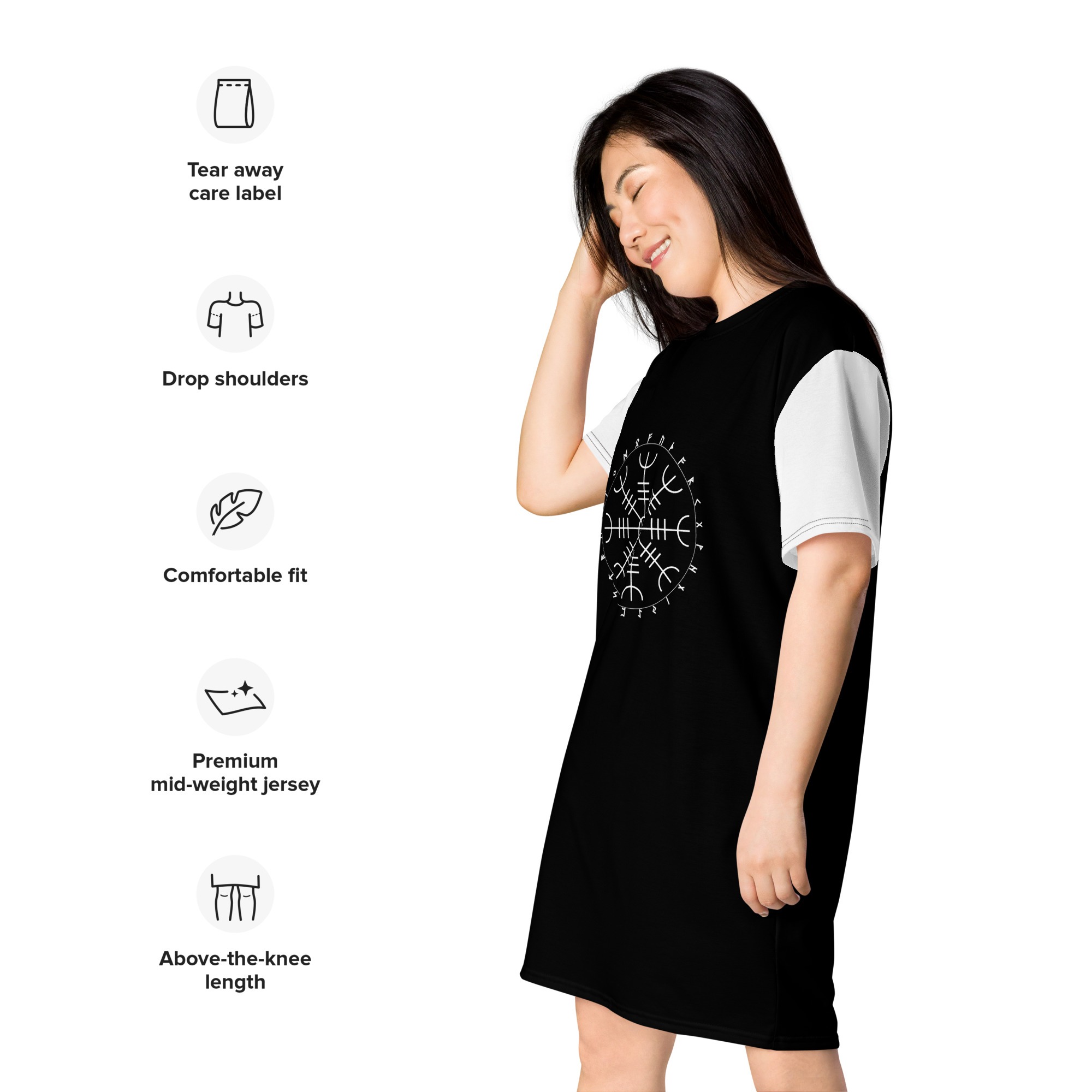 Aegishjalmr Runes Black T-shirt Dress by Wayuką́