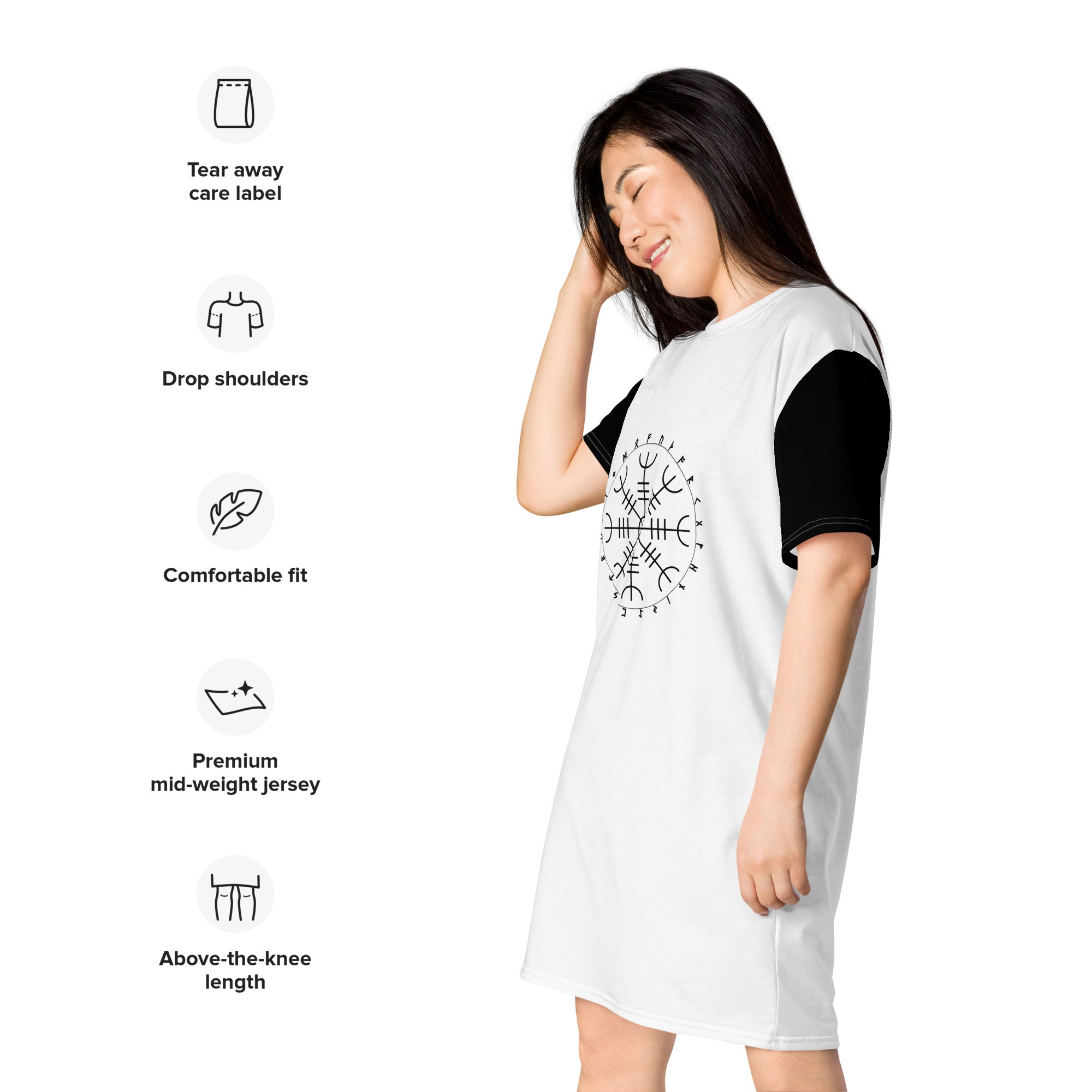 Aegishjalmr Runes White T-shirt Dress by Wayuką́
