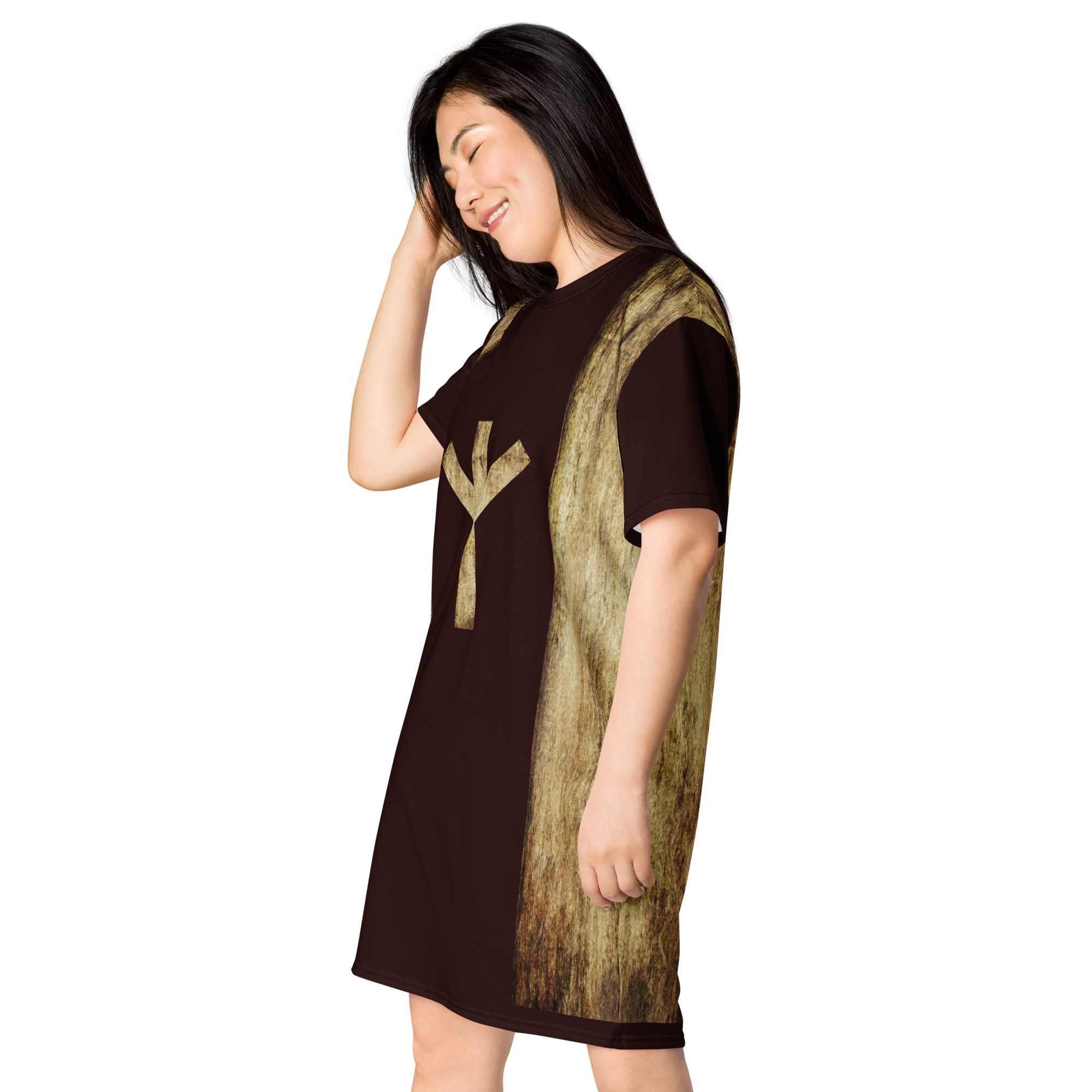 Algiz Brown Grunge T-shirt Dress by Wayuką́