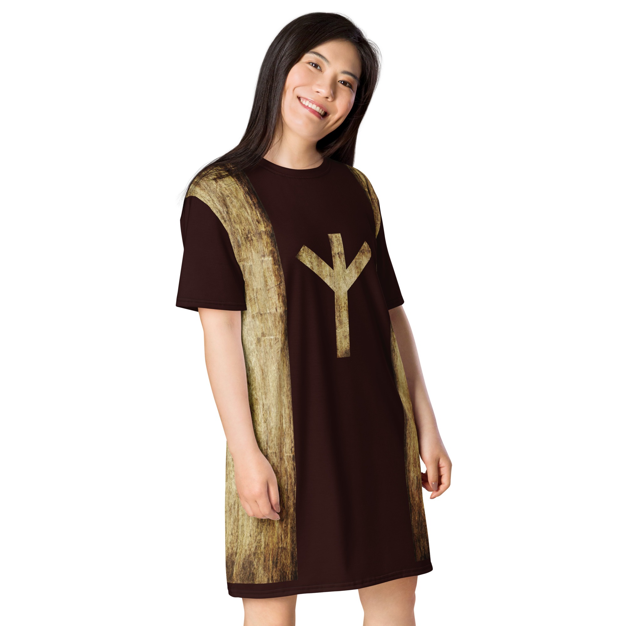 Algiz Brown Grunge T-shirt Dress by Wayuką́