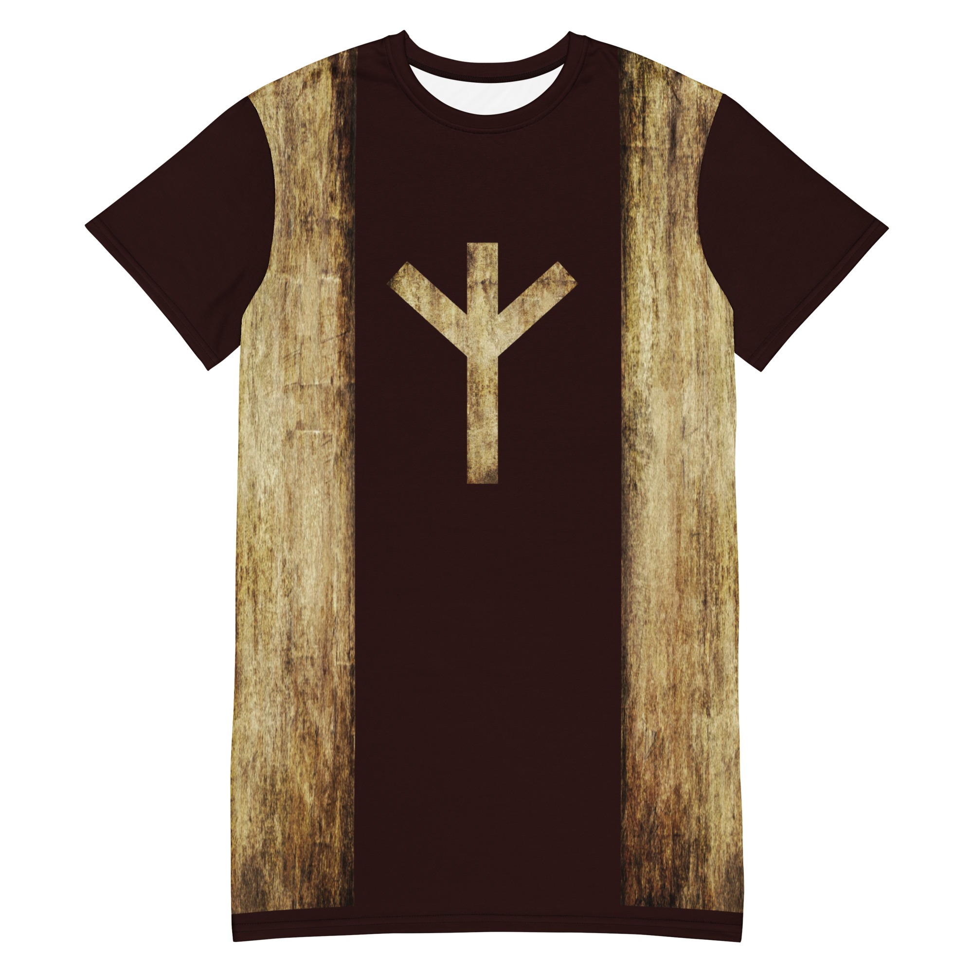 Algiz Brown Grunge T-shirt Dress by Wayuką́