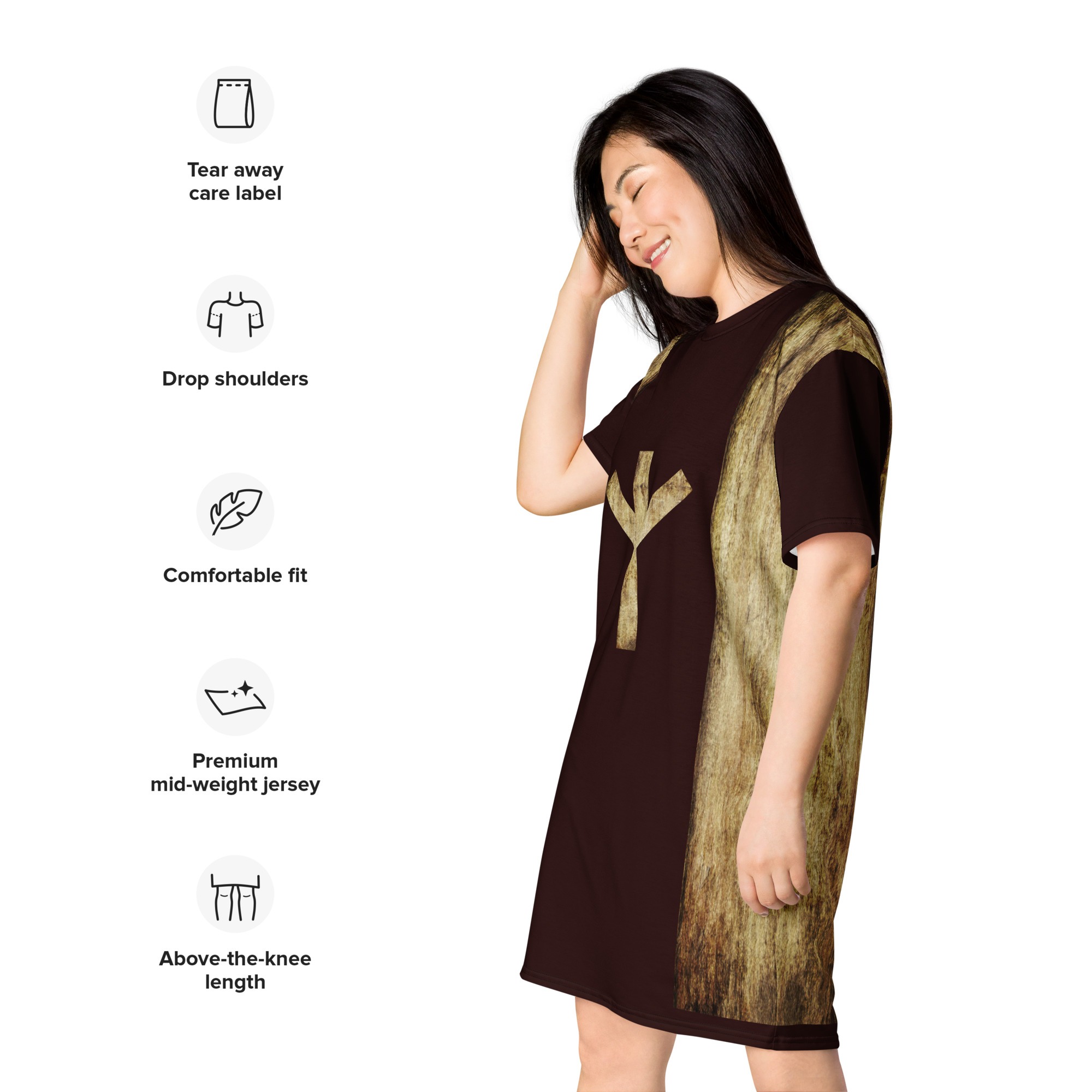 Algiz Brown Grunge T-shirt Dress by Wayuką́