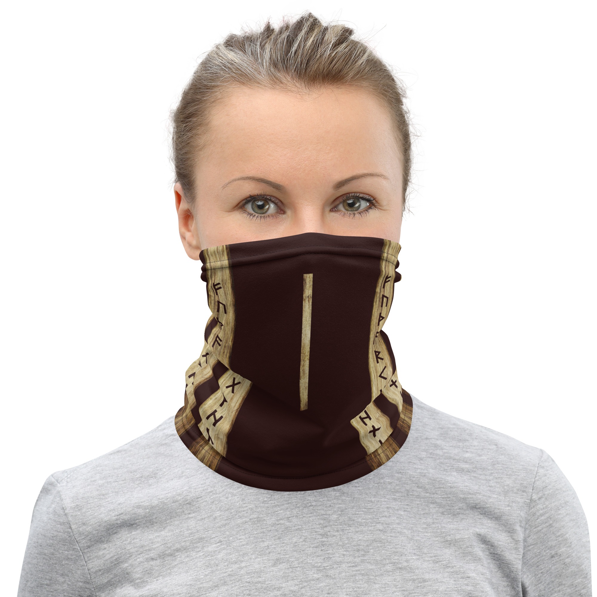 Isa Brown Grunge Neck Gaiter by Wayuką́