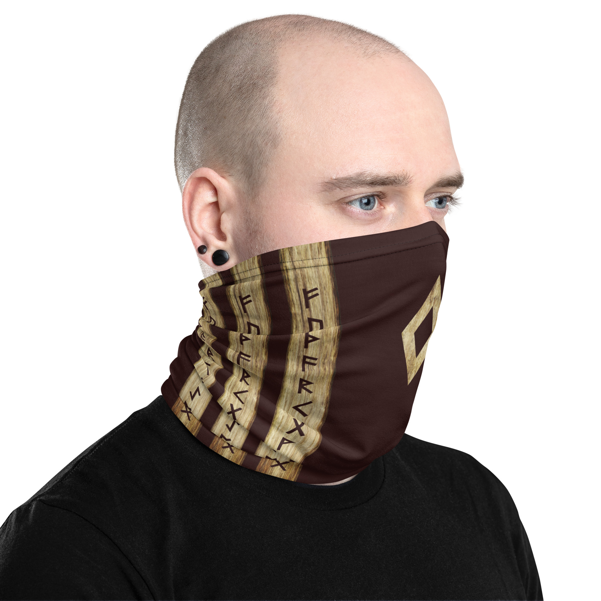 Ingwaz Brown Grunge Neck Gaiter by Wayuką́
