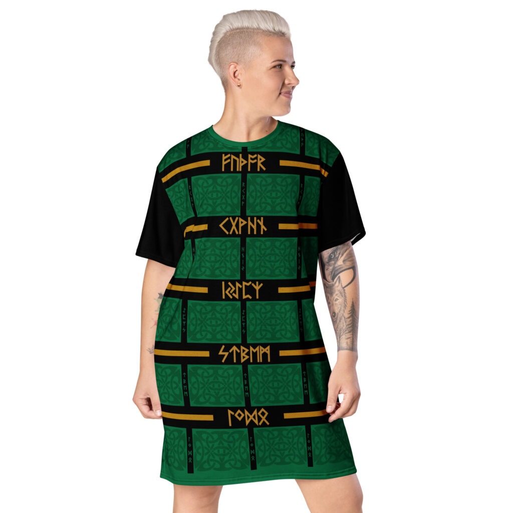 Celtic Runes 1 T-shirt Dress by Wayuką́