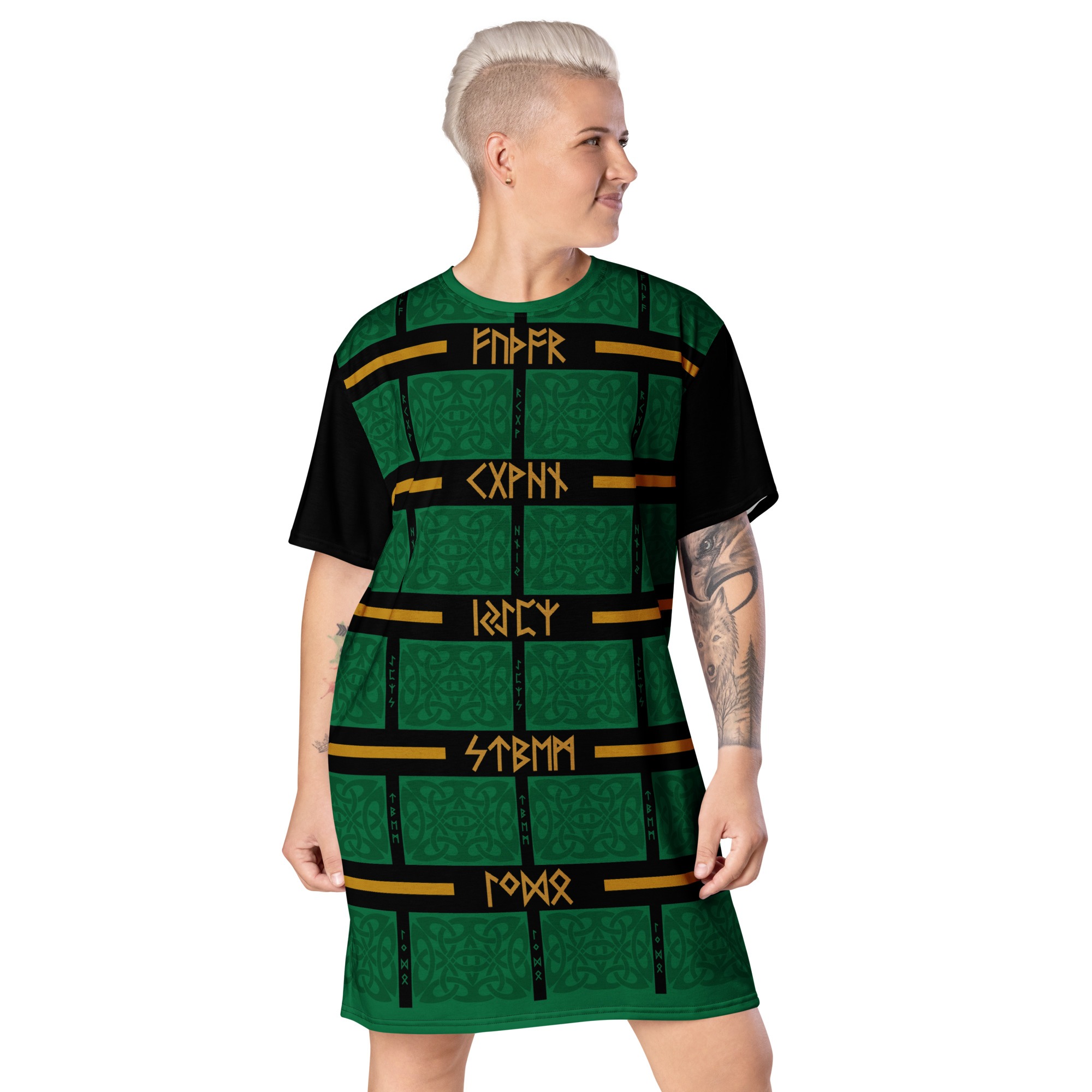 Celtic Runes 1 T-shirt Dress by Wayuką́