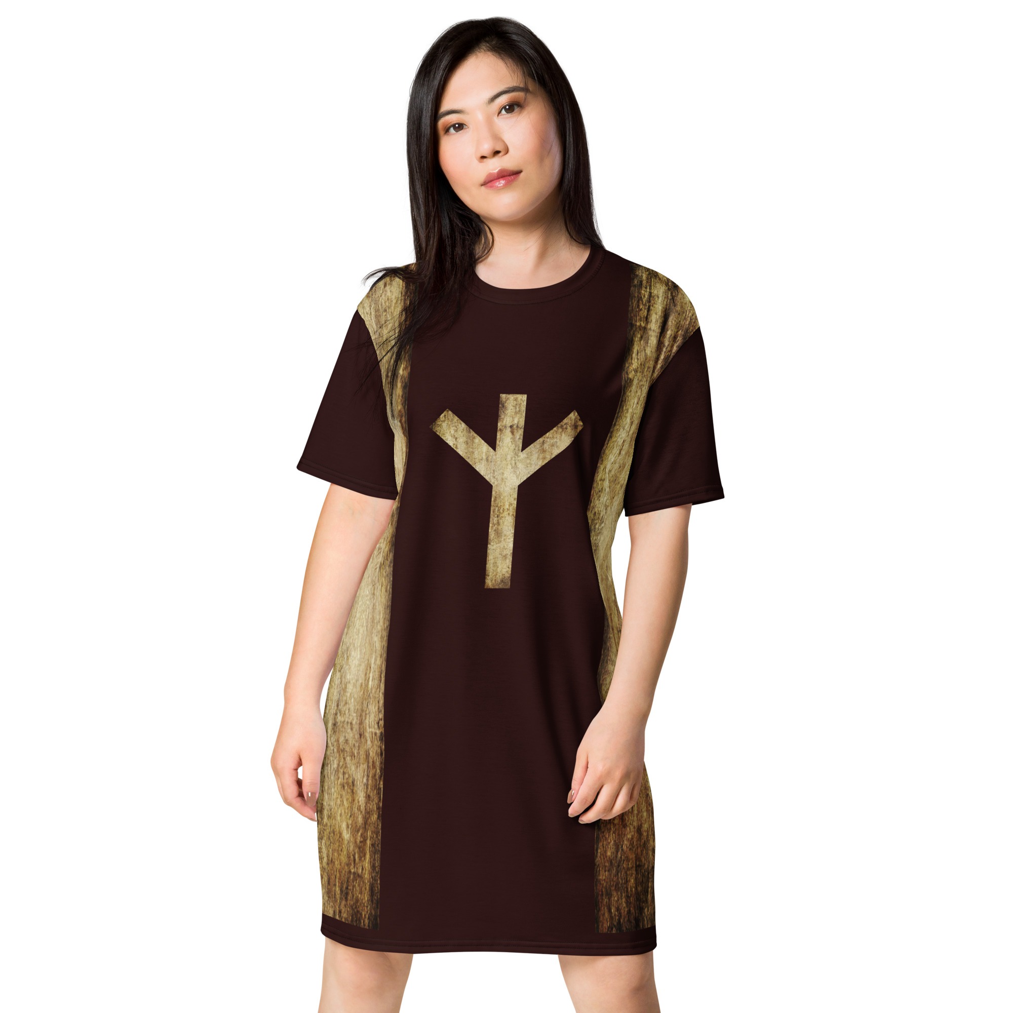 Algiz Brown Grunge T-shirt Dress by Wayuką́