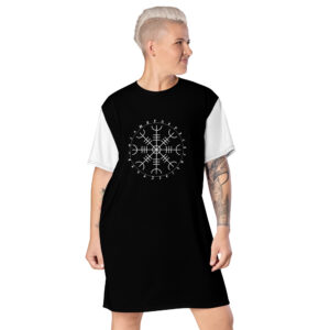 Aegishjalmr Runes Black T-shirt Dress by Wayuką́