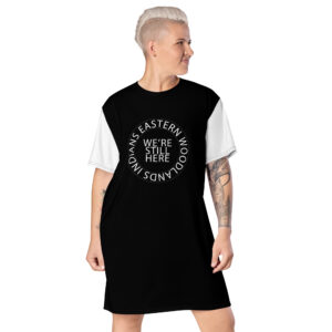 Eastern Woodlands Indians We're Still Here Black T-shirt Dress by Wayuką́