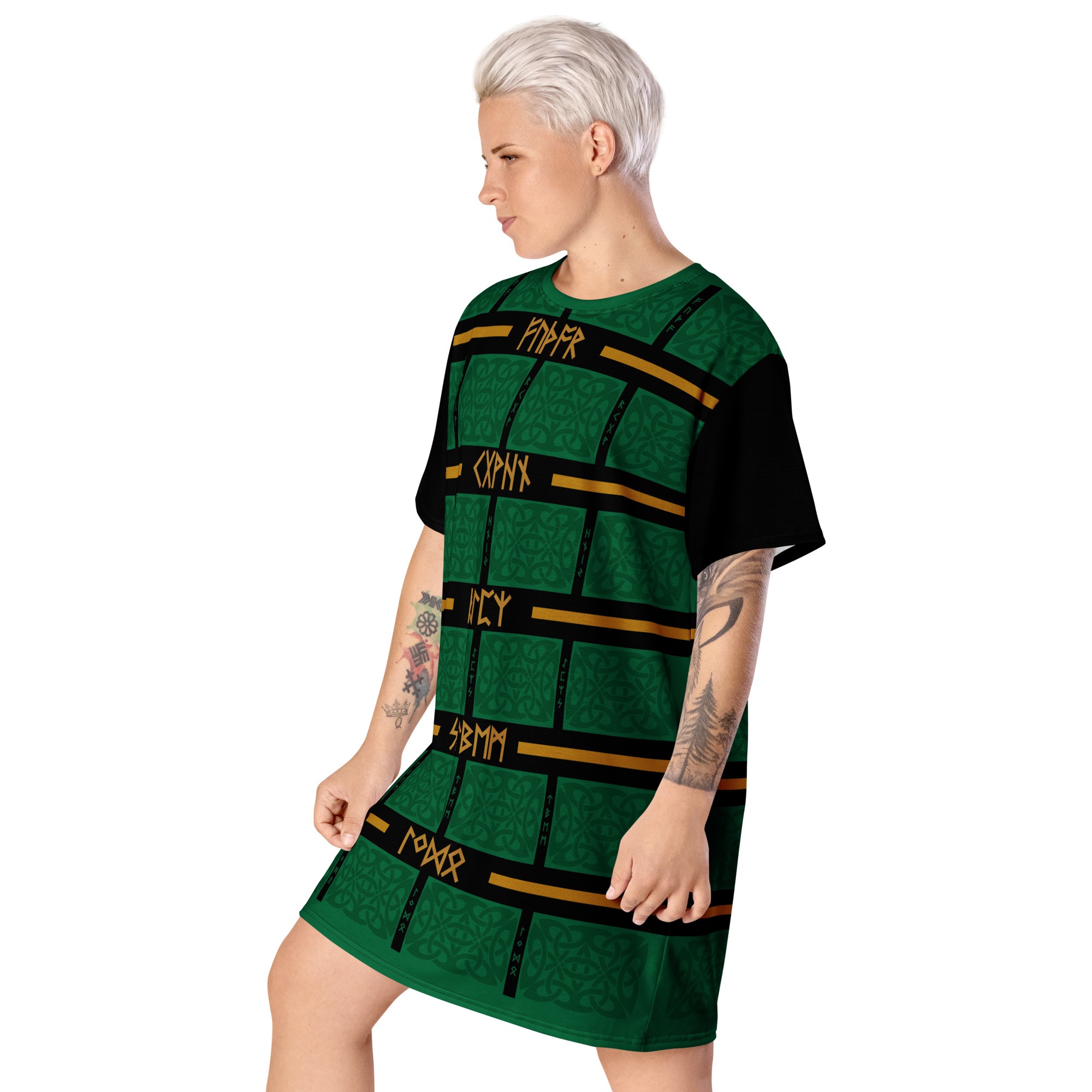 Celtic Runes 1 T-shirt Dress by Wayuką́