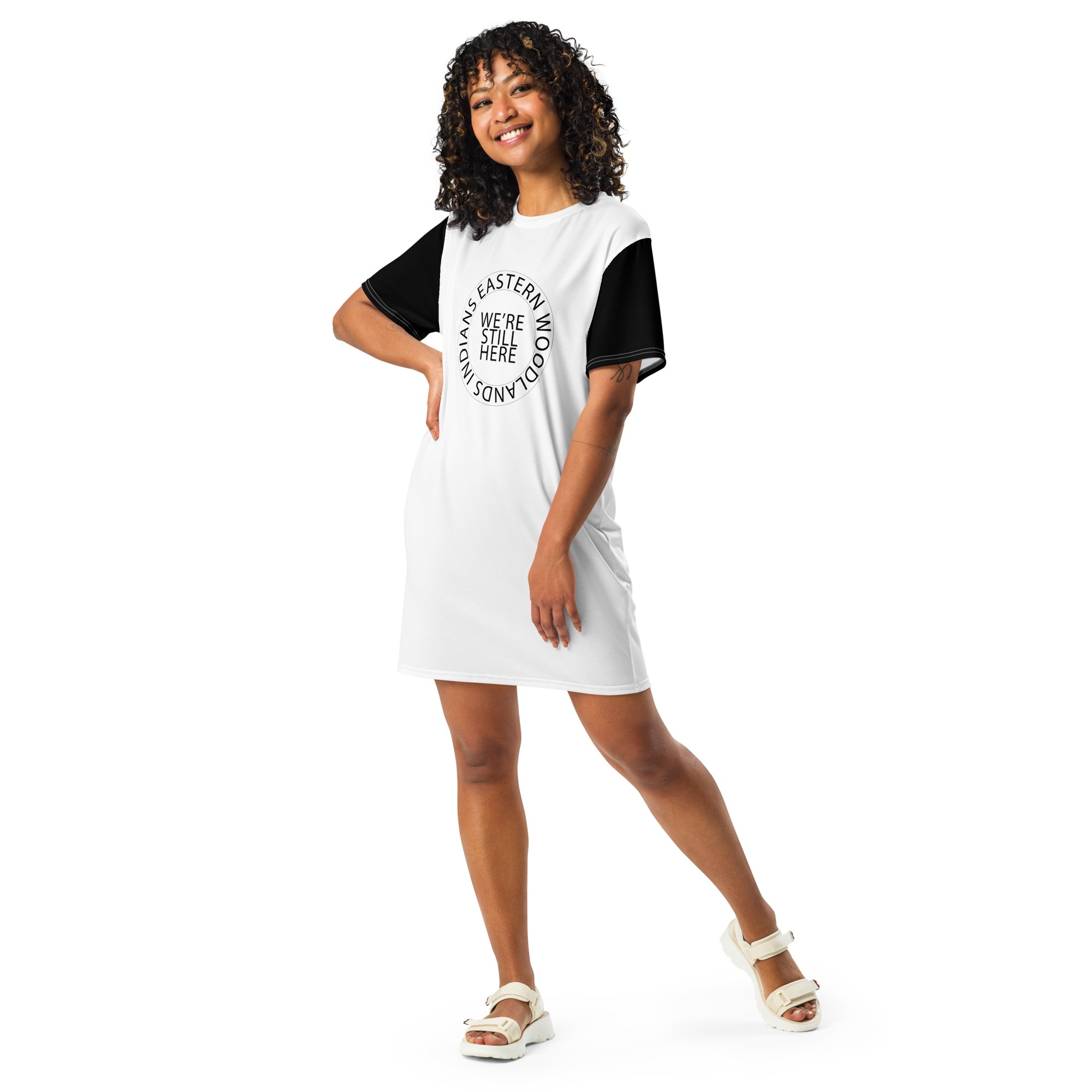 Eastern Woodlands Indians We're Still Here White T-shirt Dress by Wayuką́