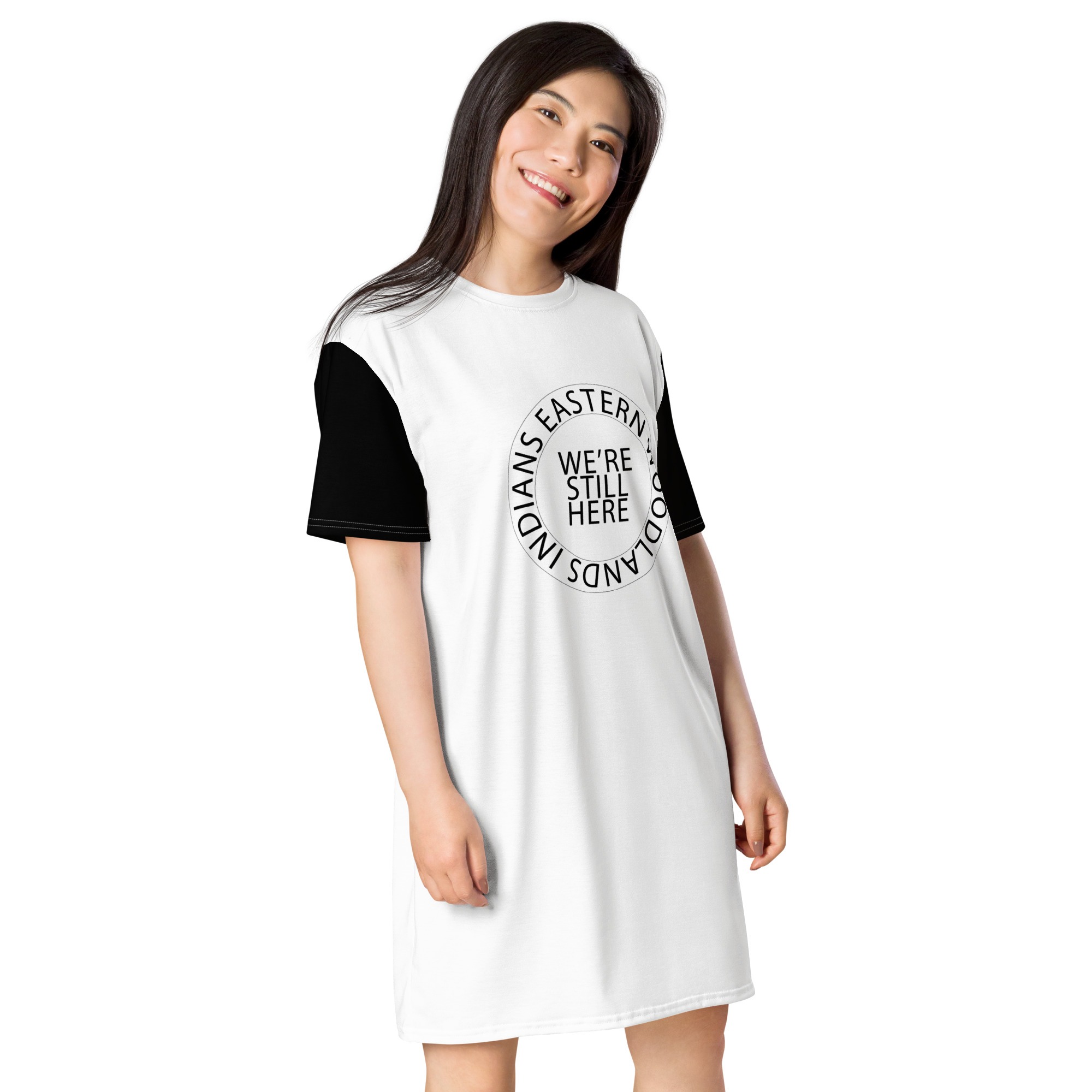 Eastern Woodlands Indians We're Still Here White T-shirt Dress by Wayuką́