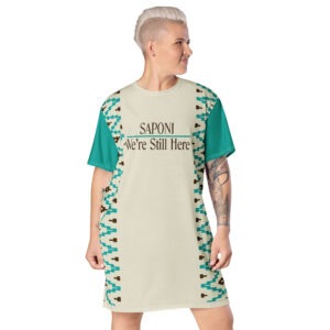 Saponi We're Still Here Indigenous Pattern T-shirt Dress by Wayuką́