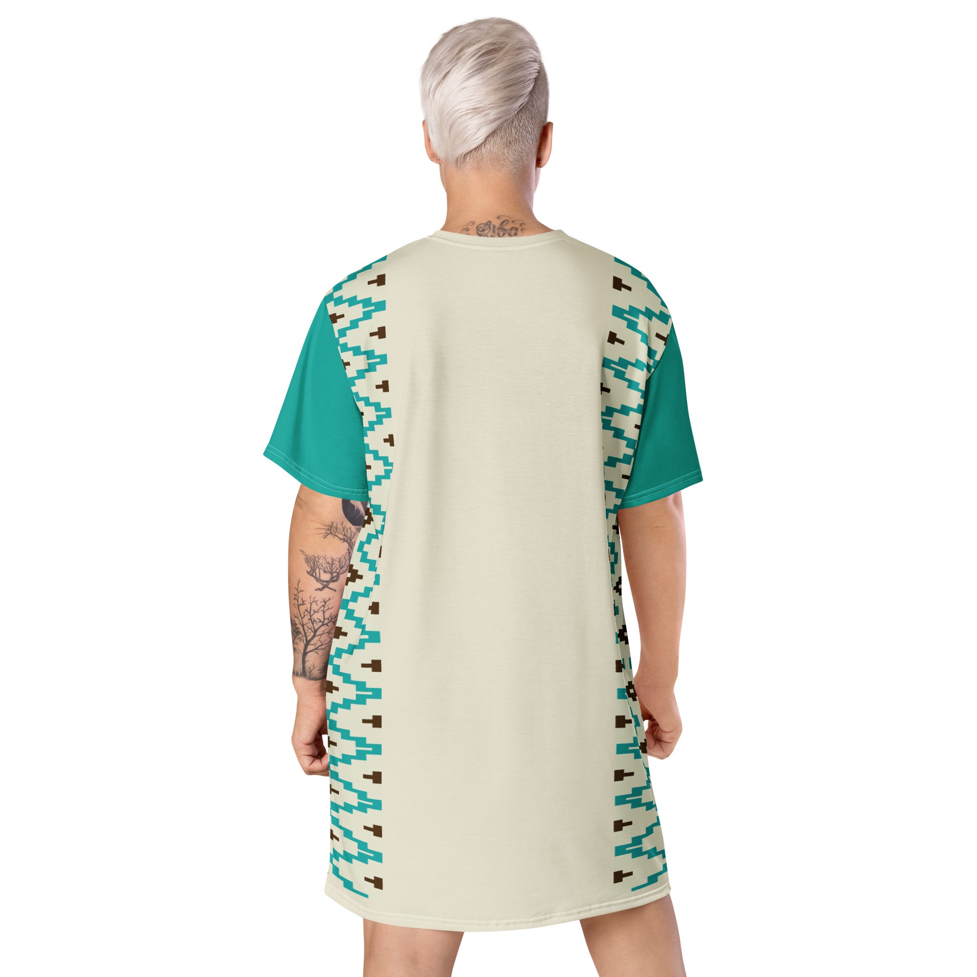Saponi We're Still Here Indigenous Pattern T-shirt Dress by Wayuką́