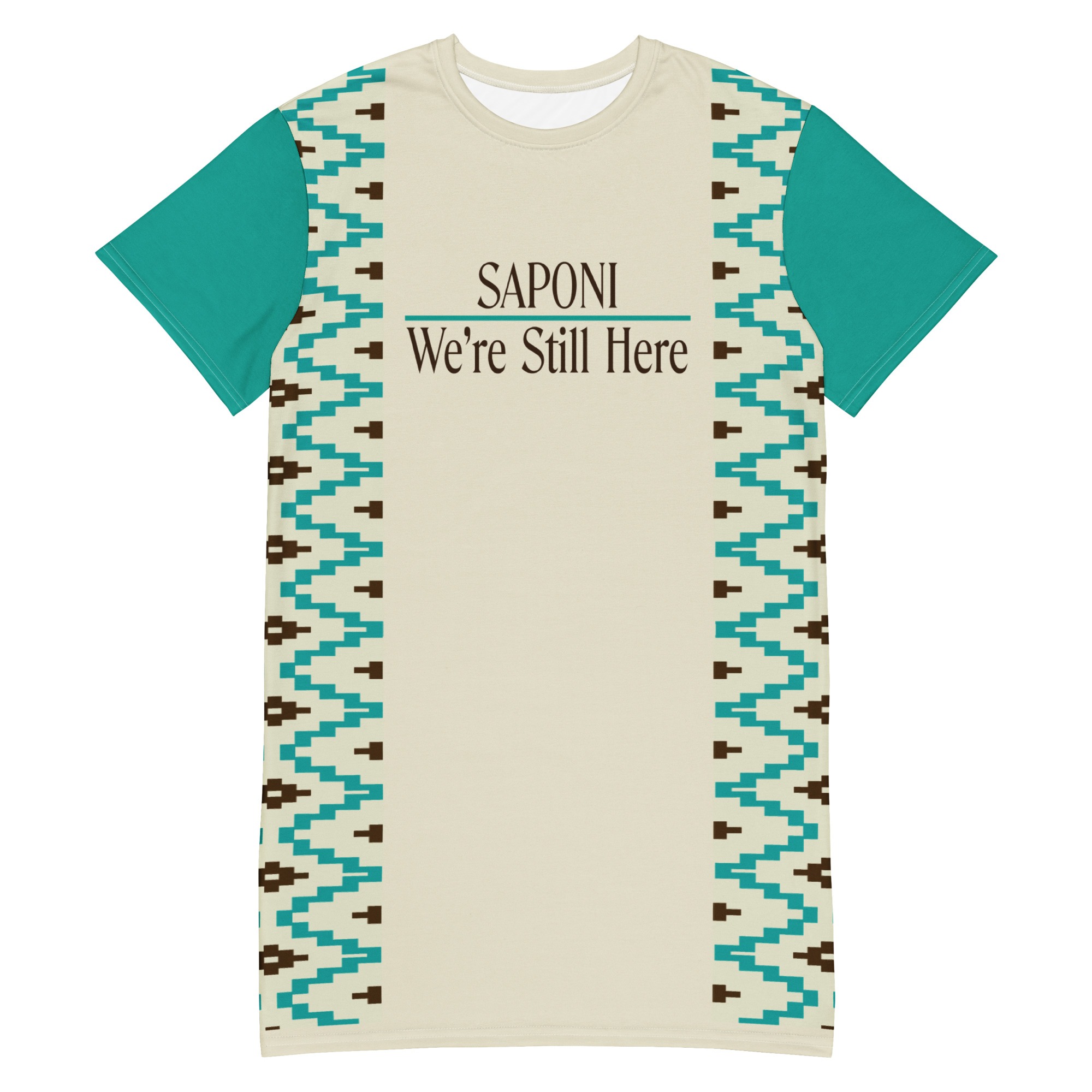 Saponi We're Still Here Indigenous Pattern T-shirt Dress by Wayuką́