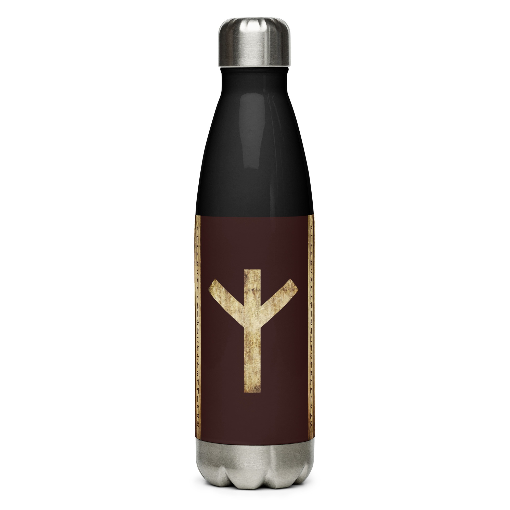 Algiz Brown Grunge Stainless Steel Water Bottle by Wayuką́