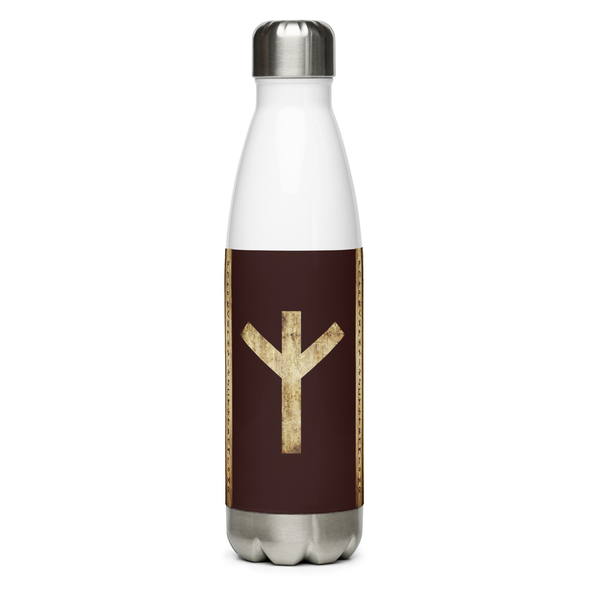 Algiz Brown Grunge Stainless Steel Water Bottle by Wayuką́