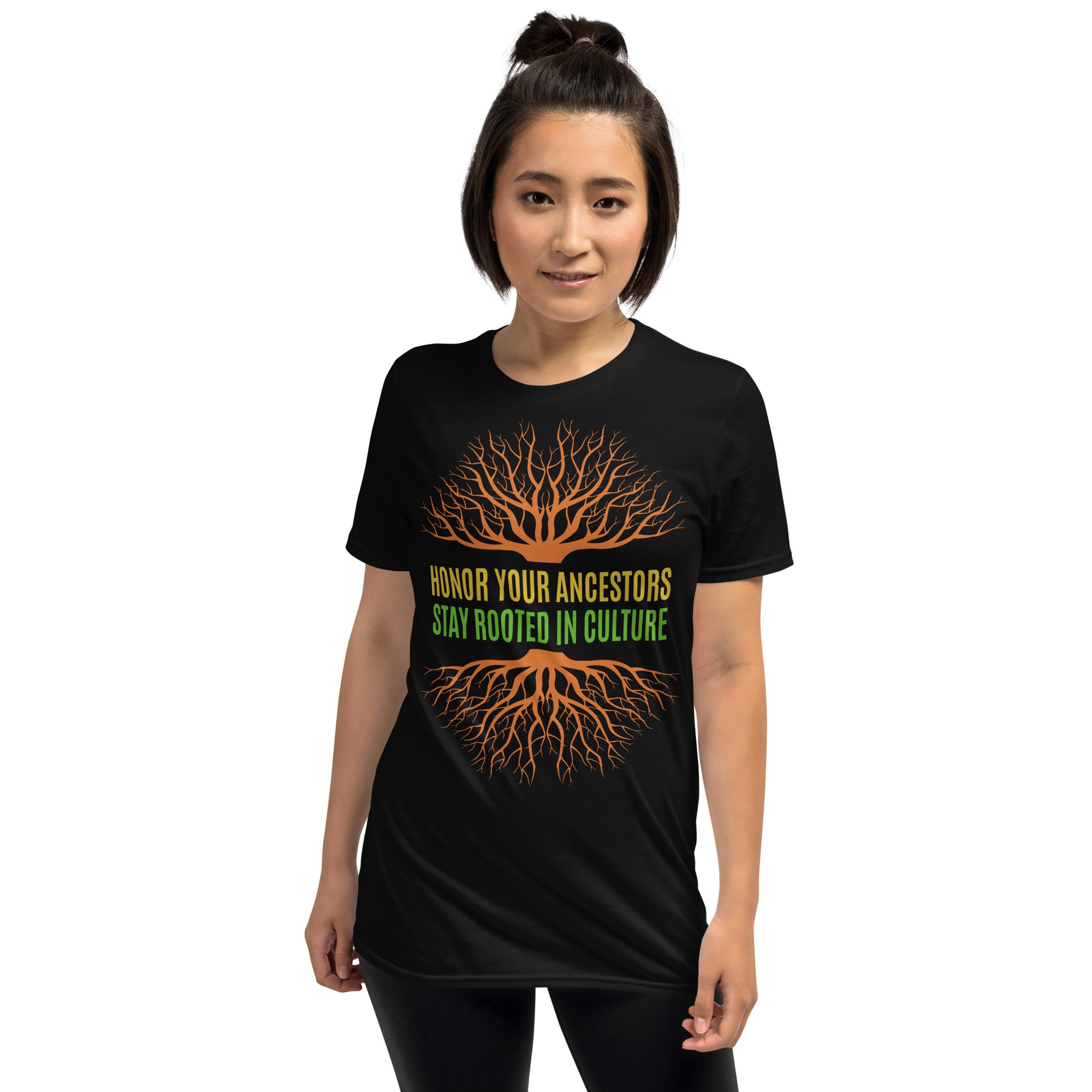 Honor Ancestors Stay Rooted Black Unisex T-shirt by Wayuką́