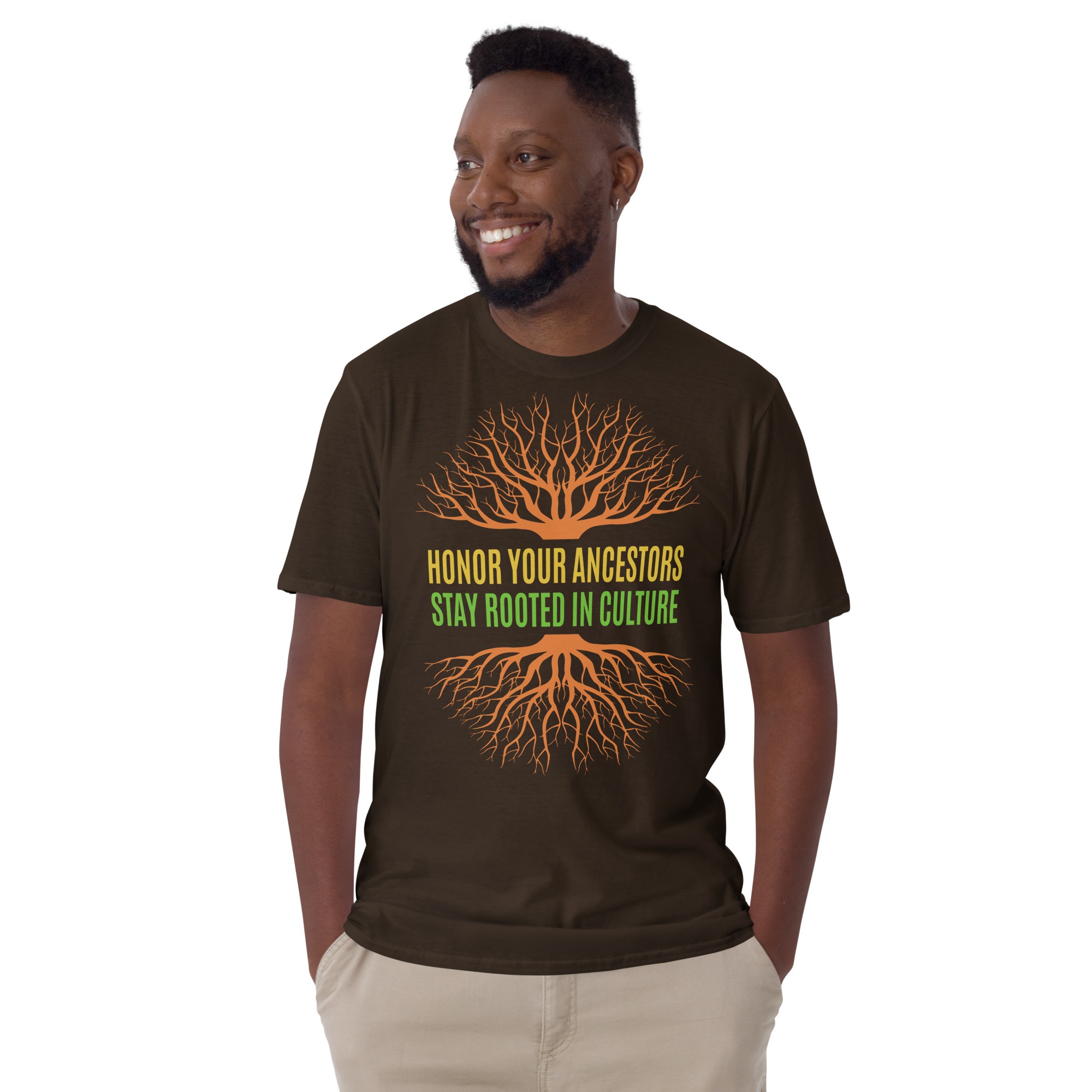 Honor Ancestors Stay Rooted Brown Unisex T-shirt by Wayuką́