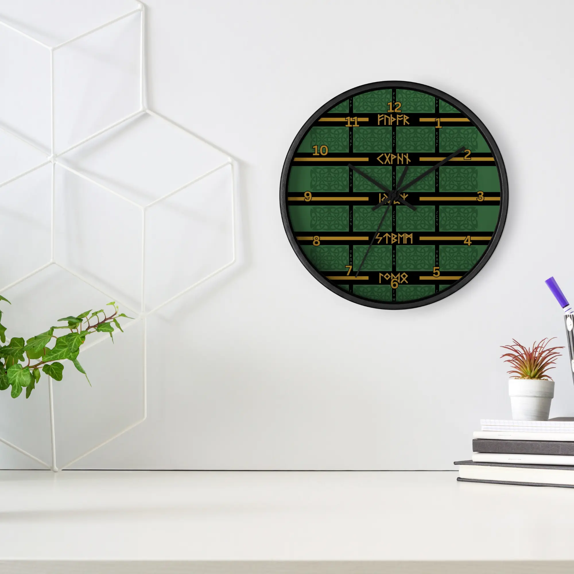 Celtic Runes 1 Black Wall Clock by Wayuką́
