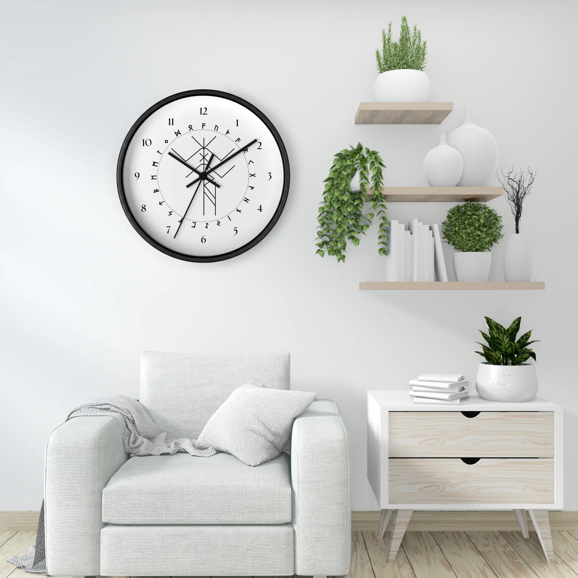 Hagazussa Bind Rune Black Wall Clock by Wayuką́