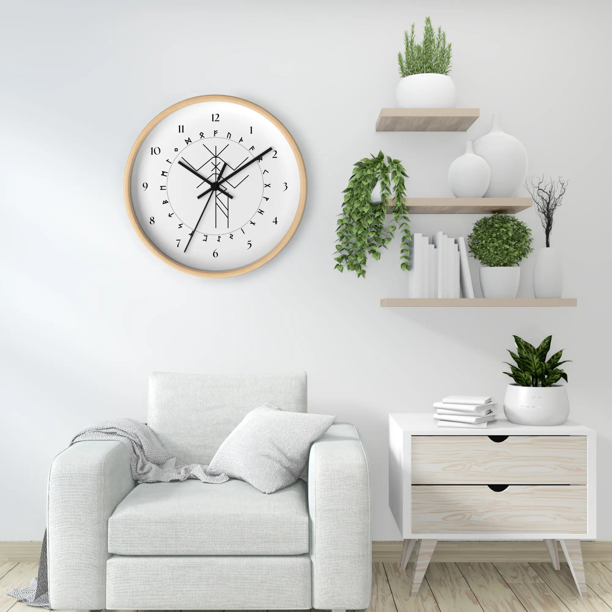 Hagazussa Bind Rune Wooden Wall Clock by Wayuką́