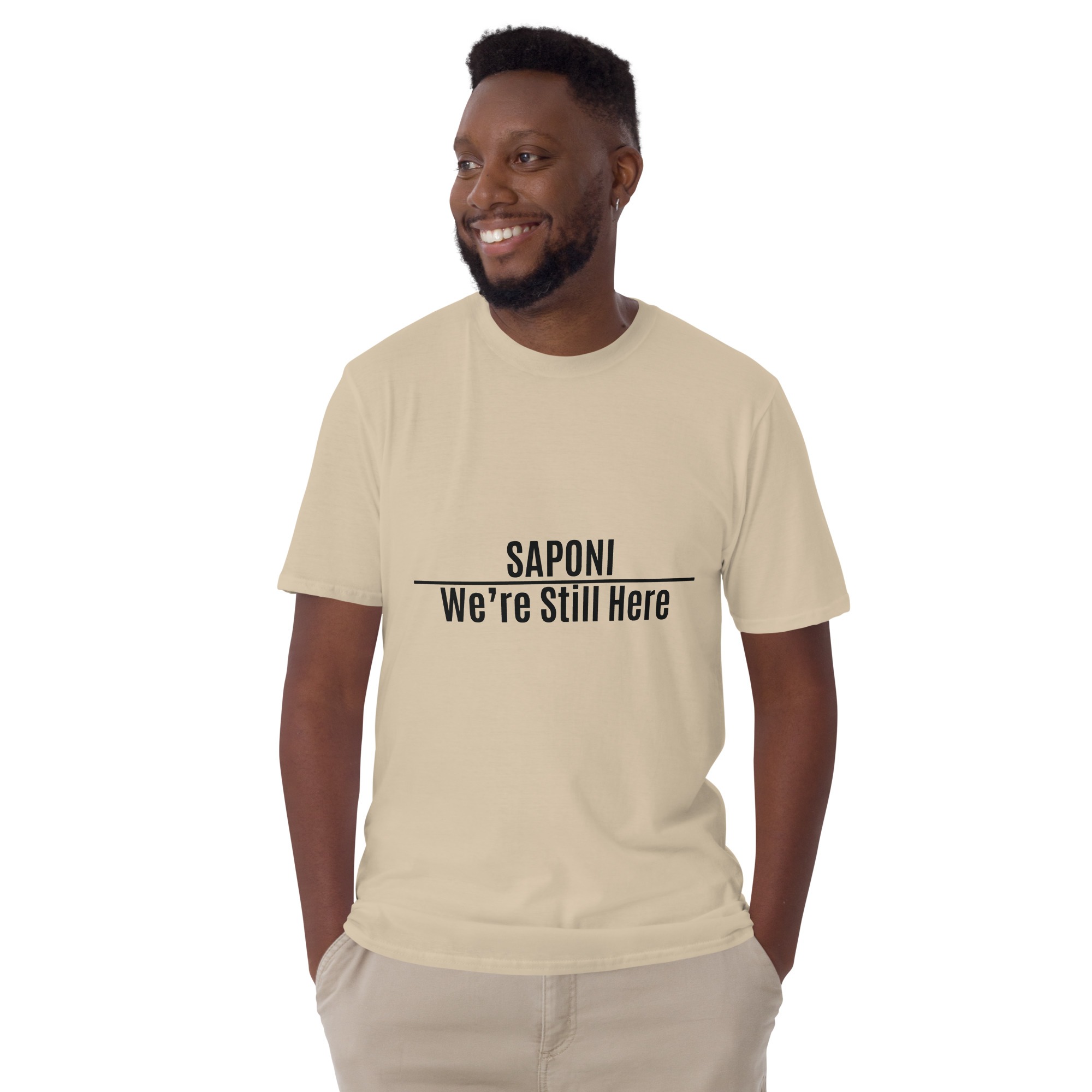 Saponi We're Still Here Sand Unisex T-shirt by Wayuką́