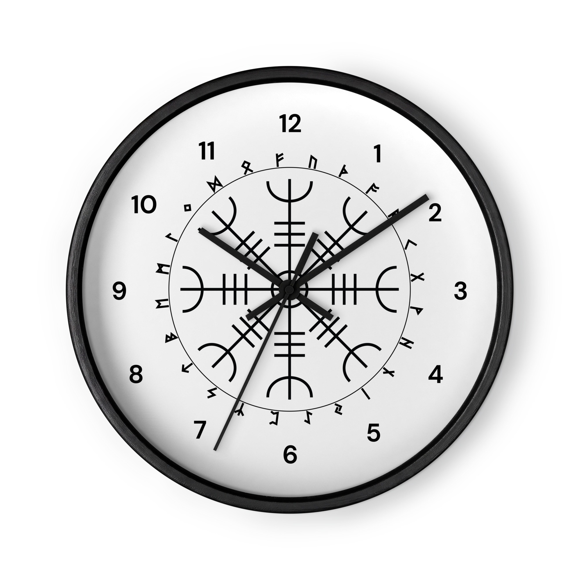 Aegishjalmr Runes Black Wall Clock by Wayuką́