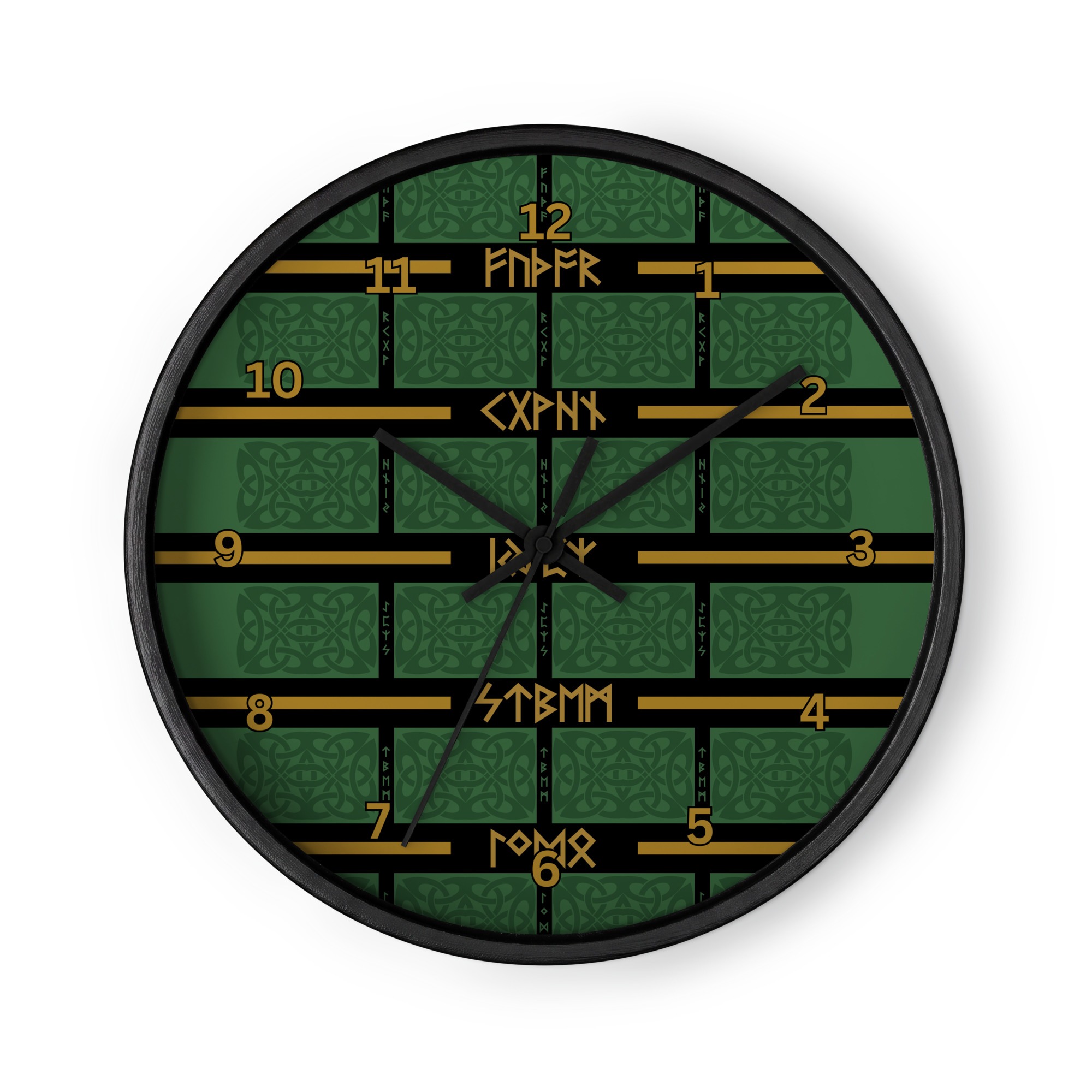 Celtic Runes 1 Black Wall Clock by Wayuką́