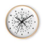 Aegishjalmr Runes Wooden Wall Clock by Wayuką́
