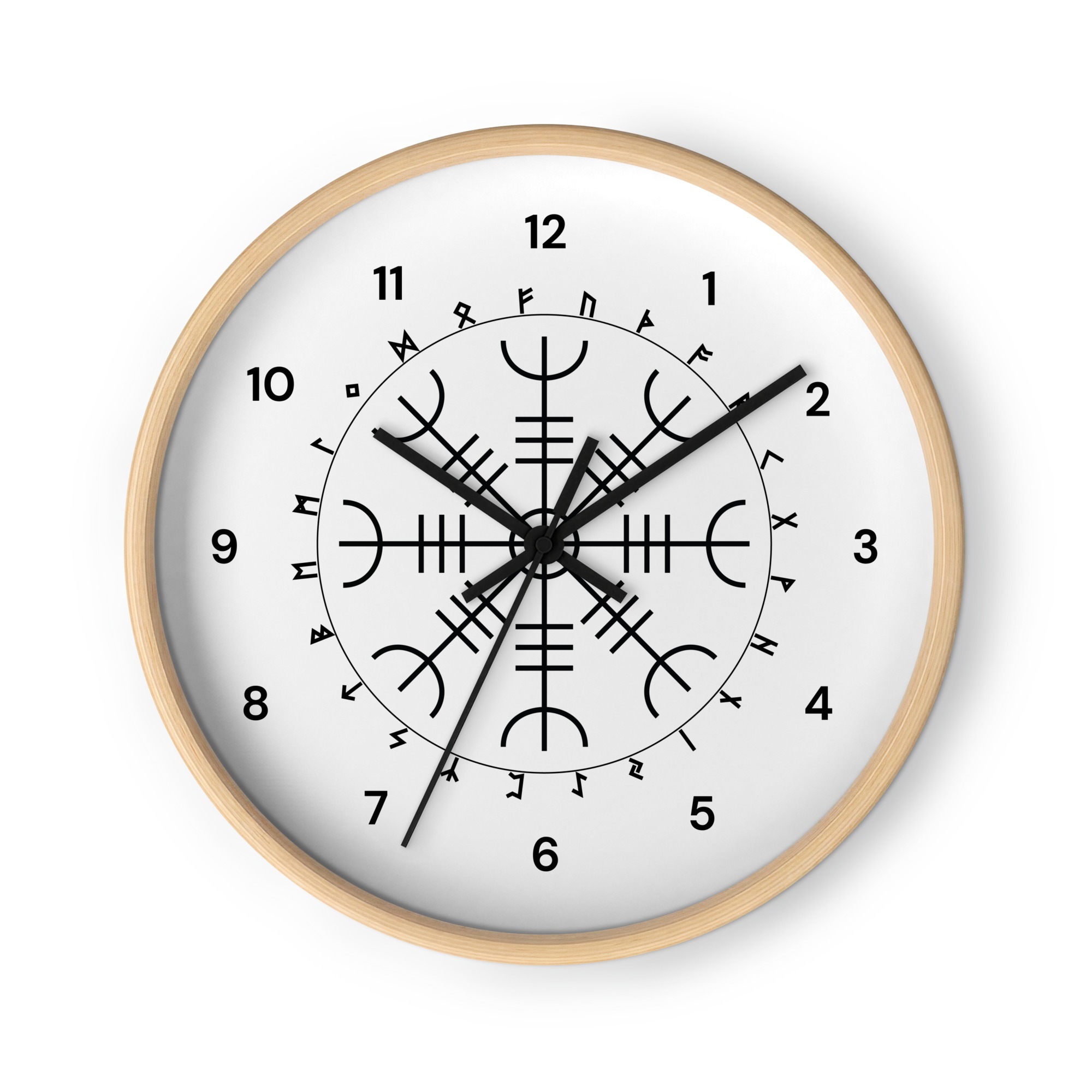 Aegishjalmr Runes Wooden Wall Clock by Wayuką́
