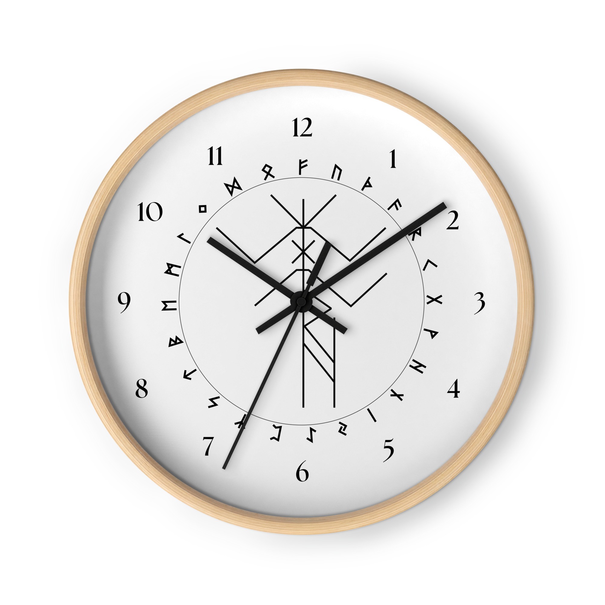 Hagazussa Bind Rune Wooden Wall Clock by Wayuką́
