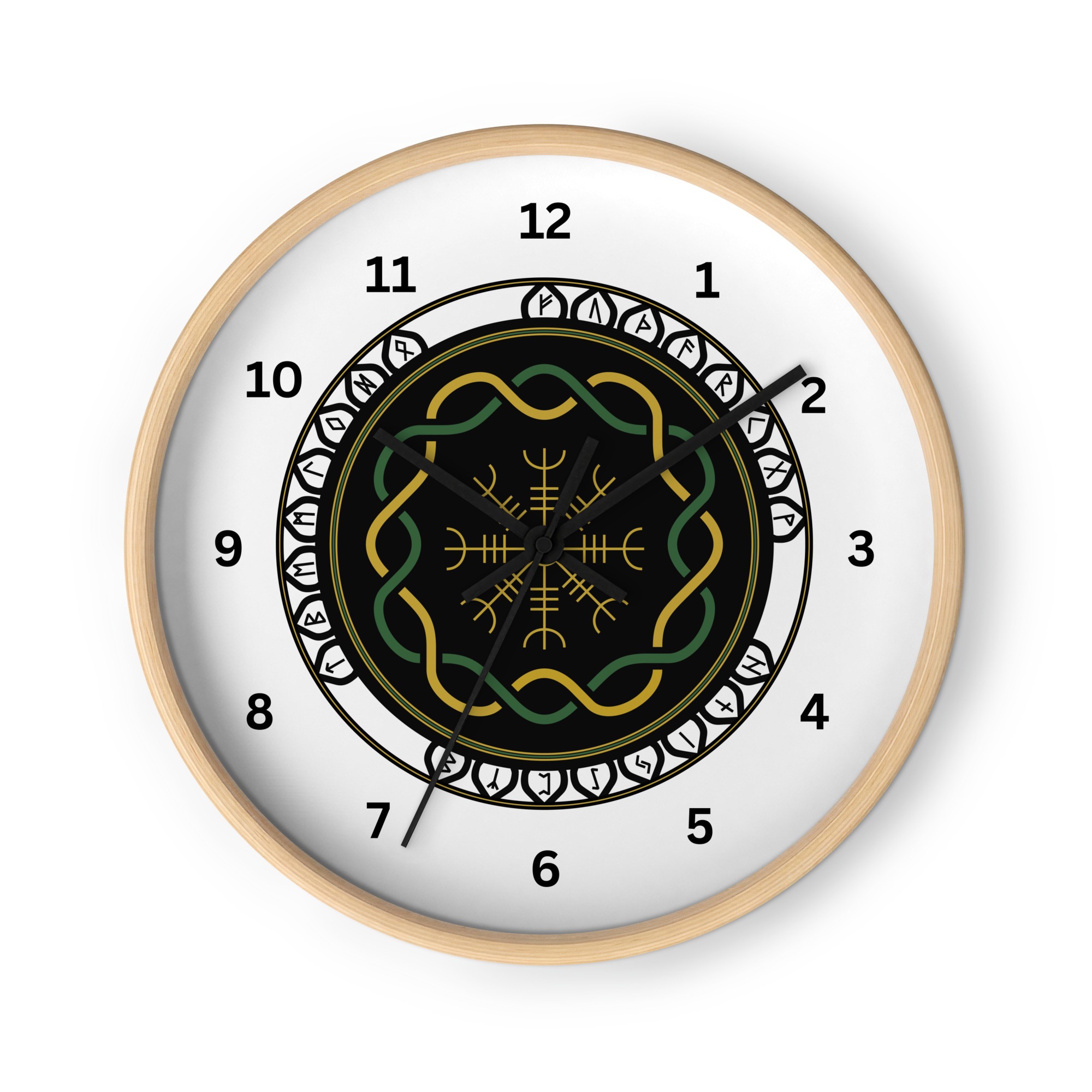 Celtic Runes 3 Wood Wall Clock by Wayuką́